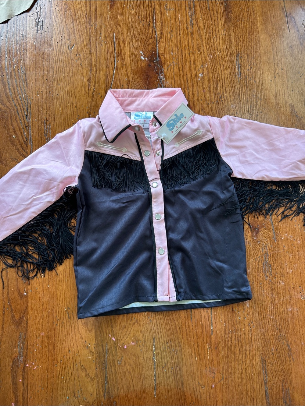 Kids Western Fringe Button-Up Shirt - Pink & Black